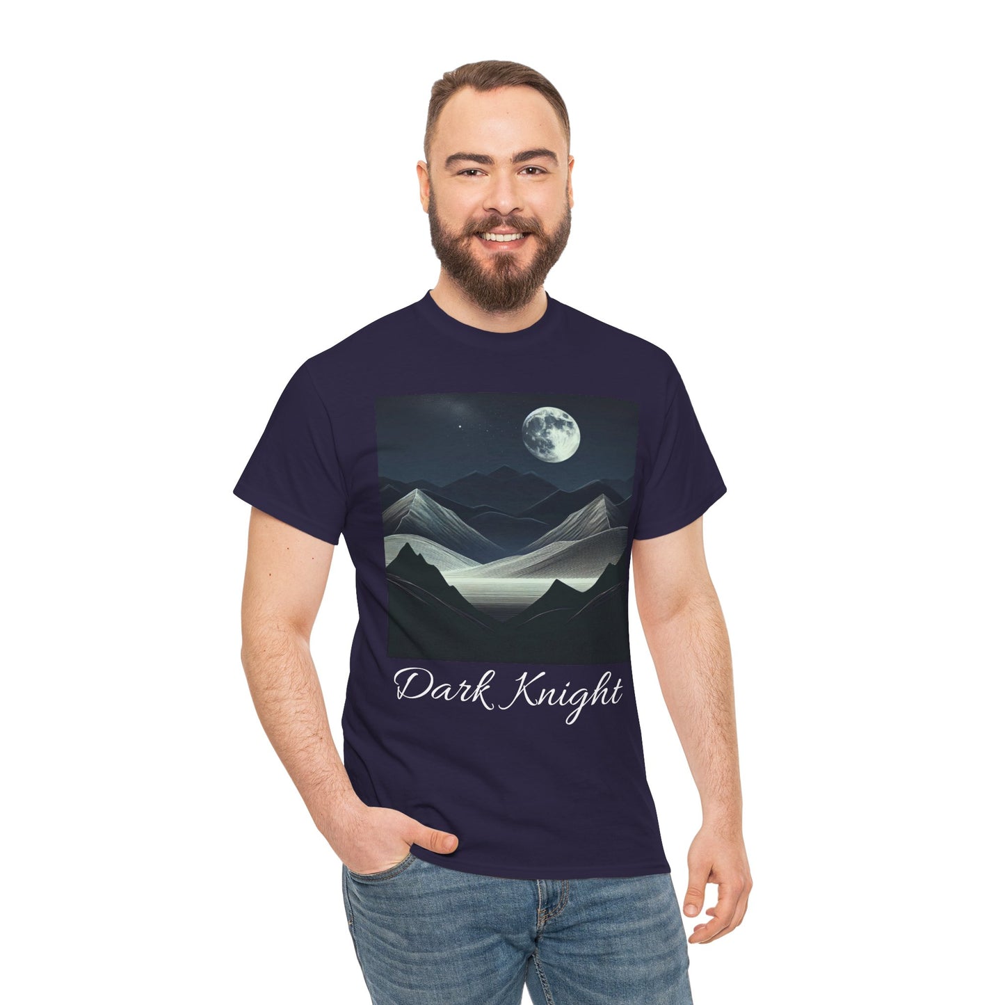 Dark Knight Unisex Heavy Cotton Tee - Celestial Mountain Design