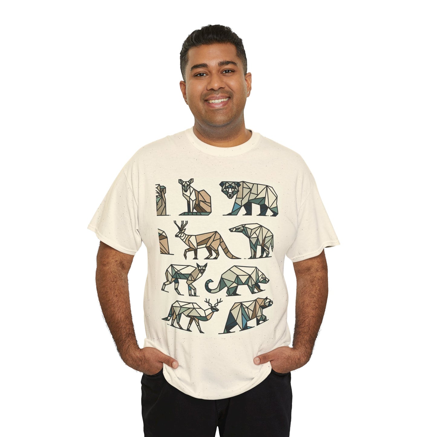 Geometric Animal Unisex Heavy Cotton Tee - Nature Lover's Design