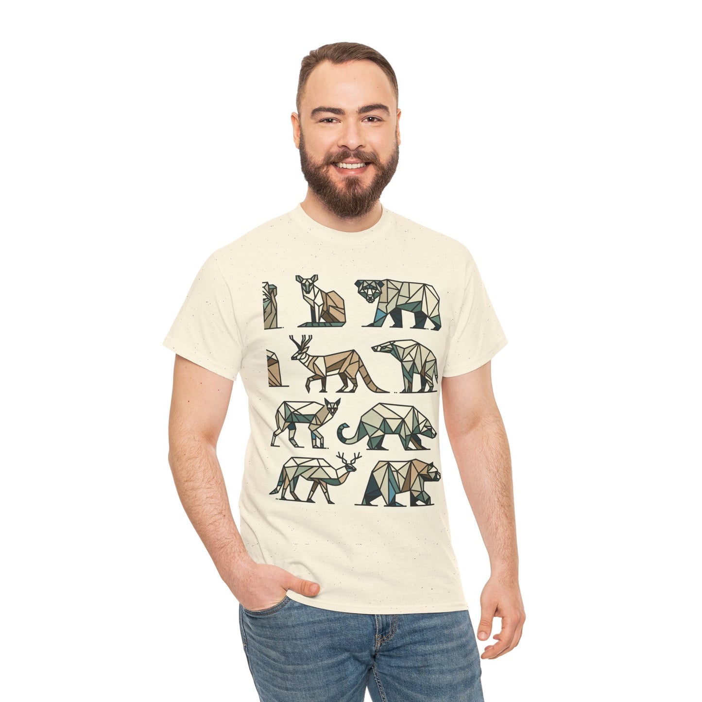 Geometric Animal Unisex Heavy Cotton Tee - Nature Lover's Design