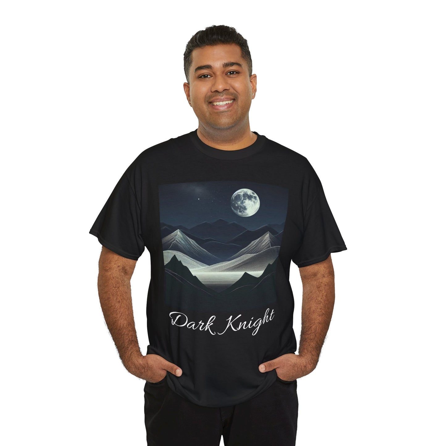 Dark Knight Unisex Heavy Cotton Tee - Celestial Mountain Design