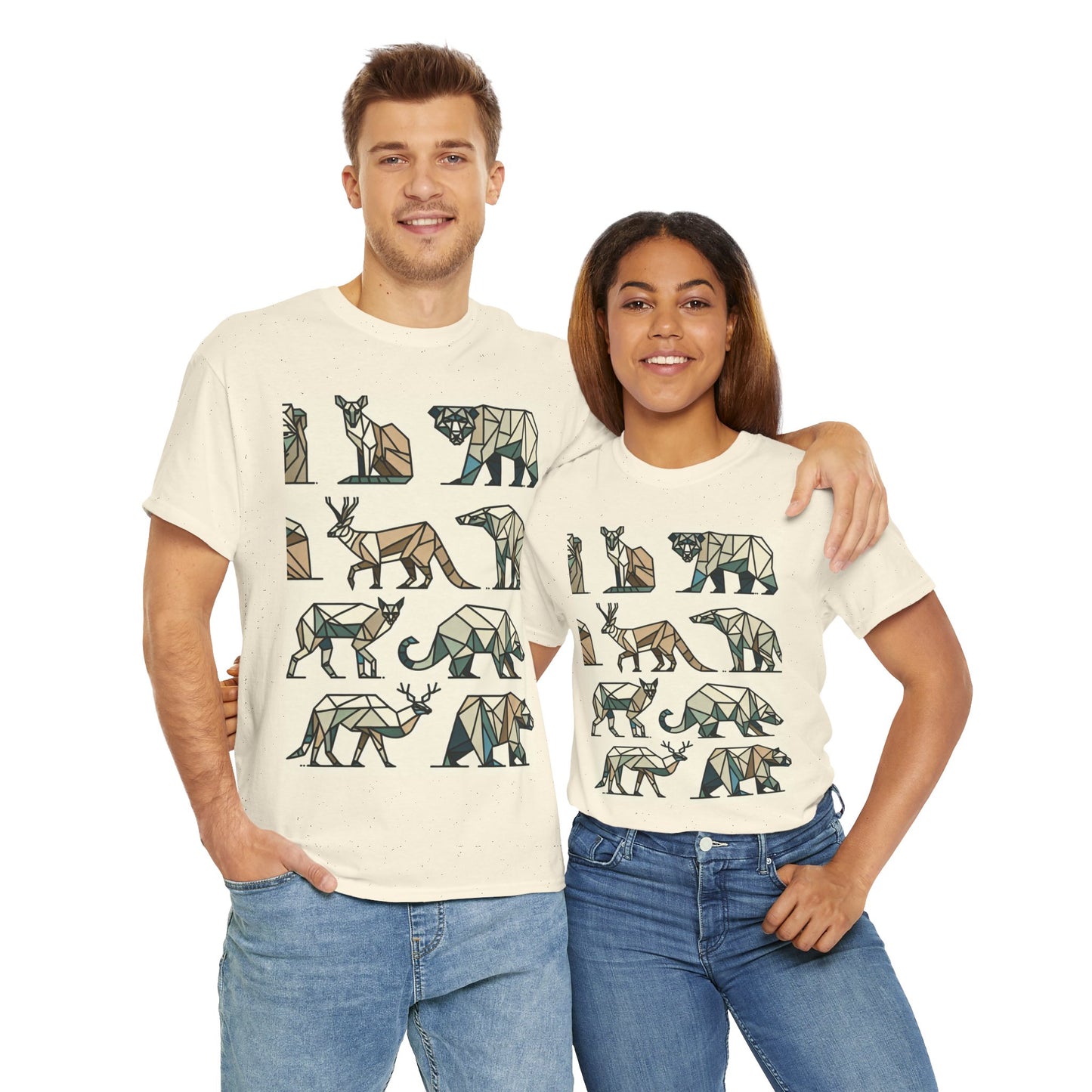 Geometric Animal Unisex Heavy Cotton Tee - Nature Lover's Design