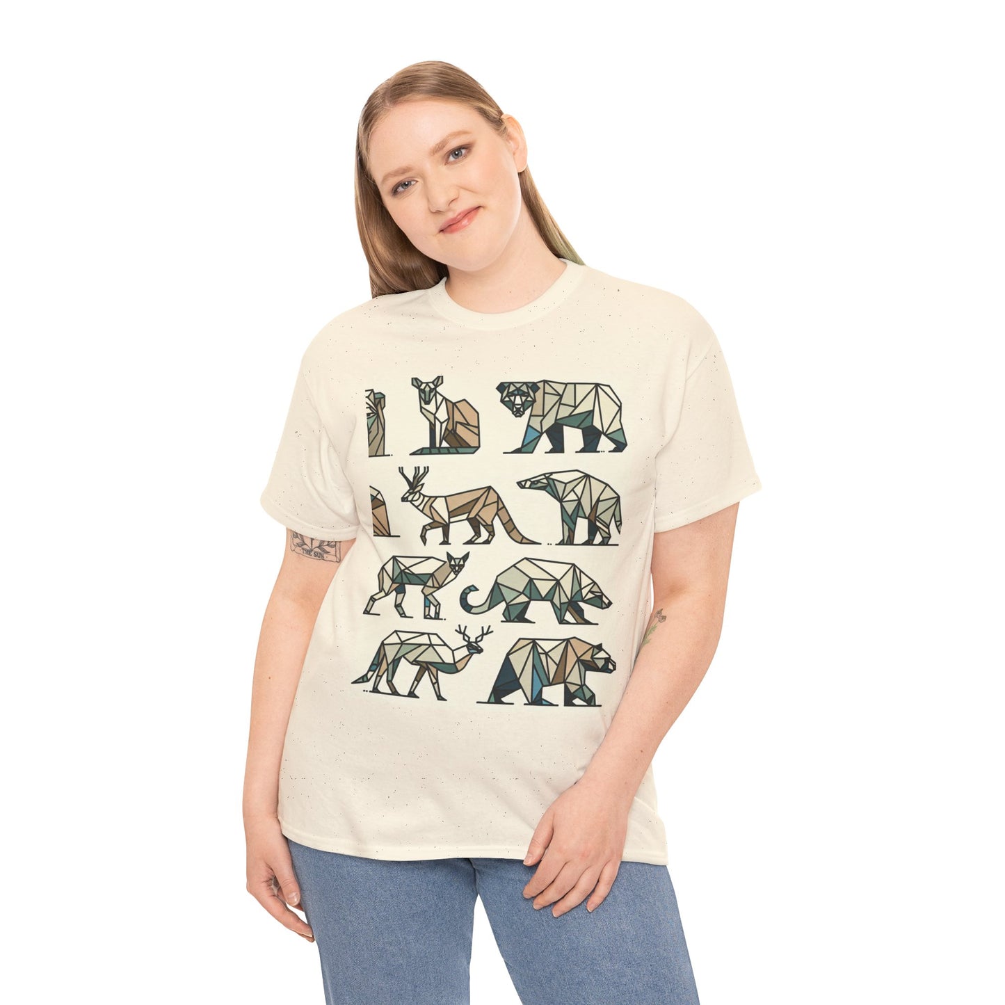 Geometric Animal Unisex Heavy Cotton Tee - Nature Lover's Design