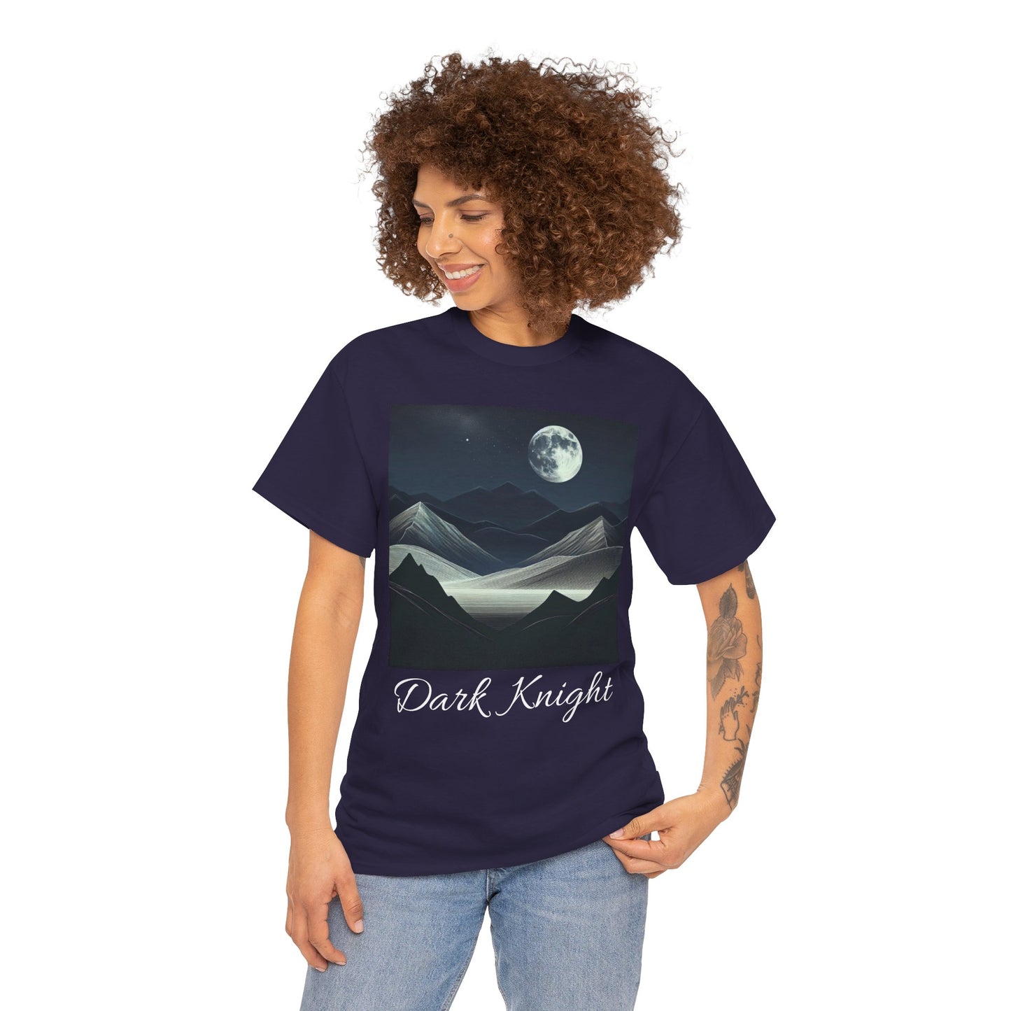 Dark Knight Unisex Heavy Cotton Tee - Celestial Mountain Design