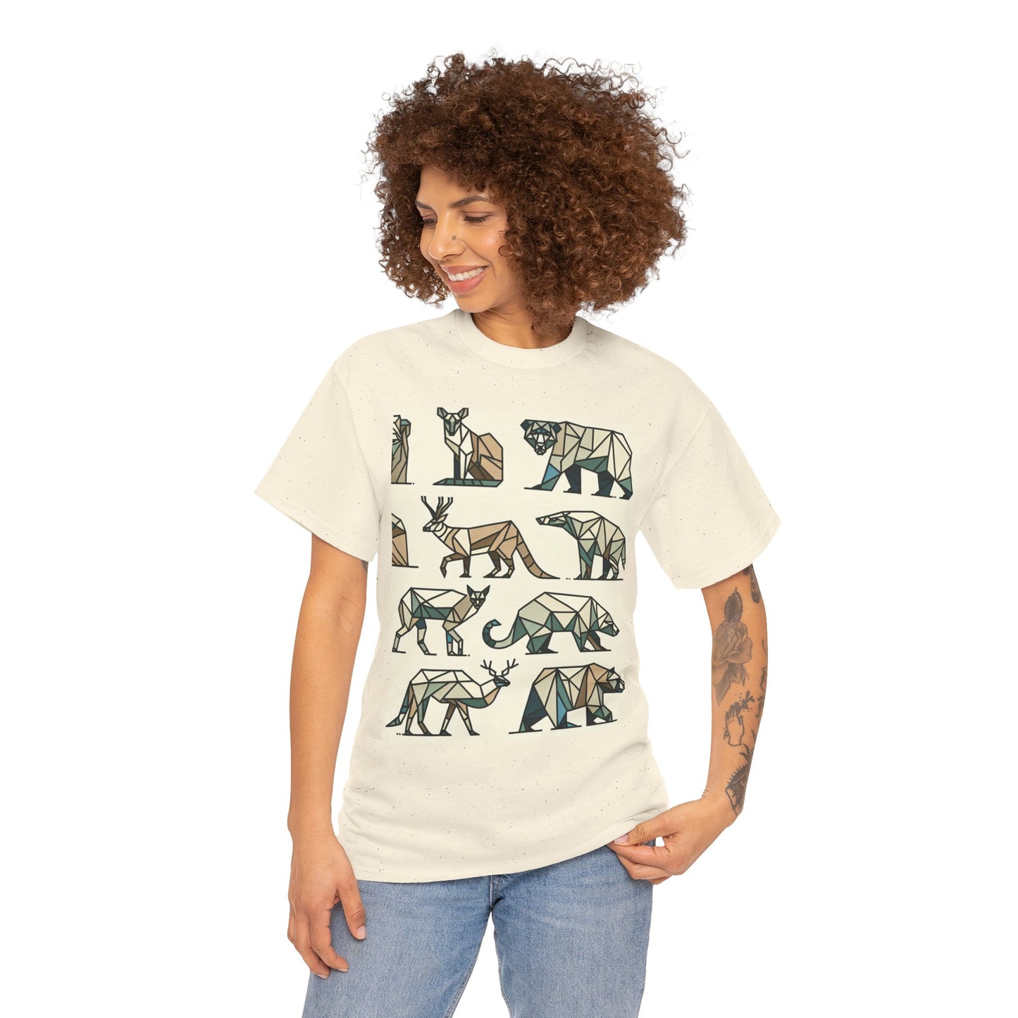 Geometric Animal Unisex Heavy Cotton Tee - Nature Lover's Design