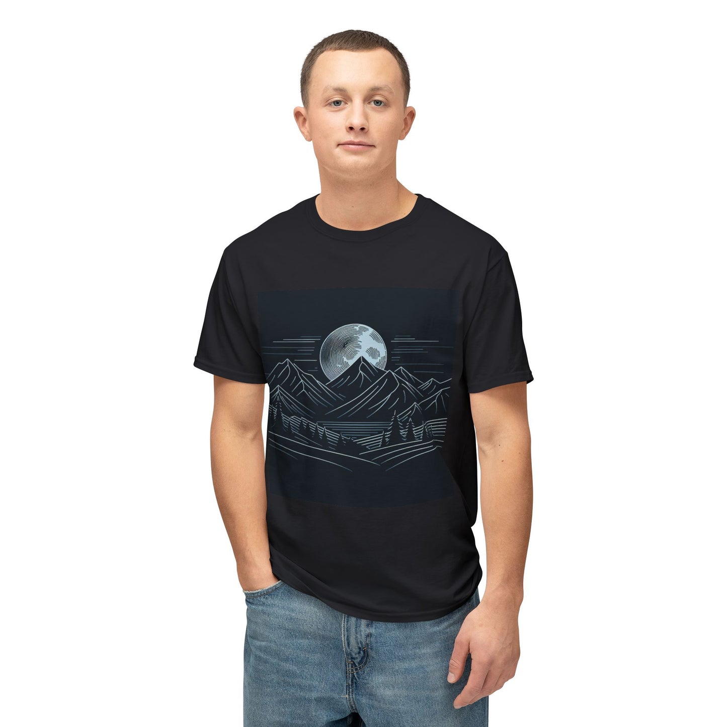 Mountain Moonlight Unisex HD Cotton T-Shirt | Nature Lover Gift