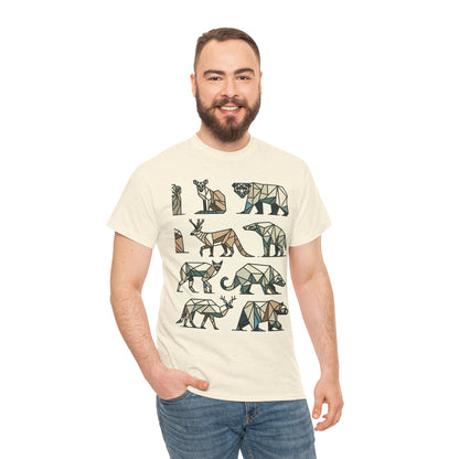 Geometric Animal Unisex Heavy Cotton Tee - Nature Lover's Design