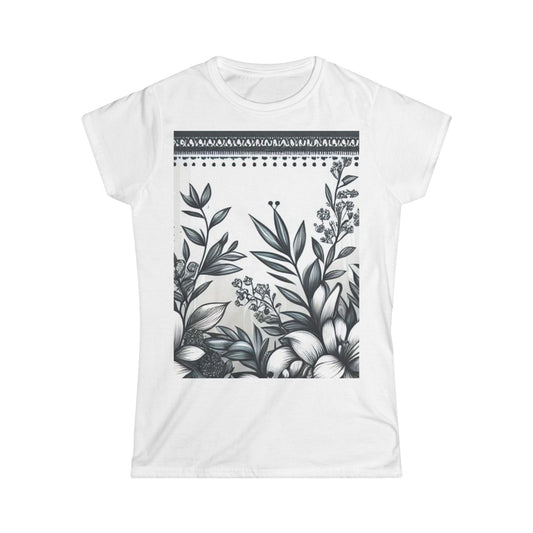 Floral Women's Softstyle Tee - Elegant Botanical Design