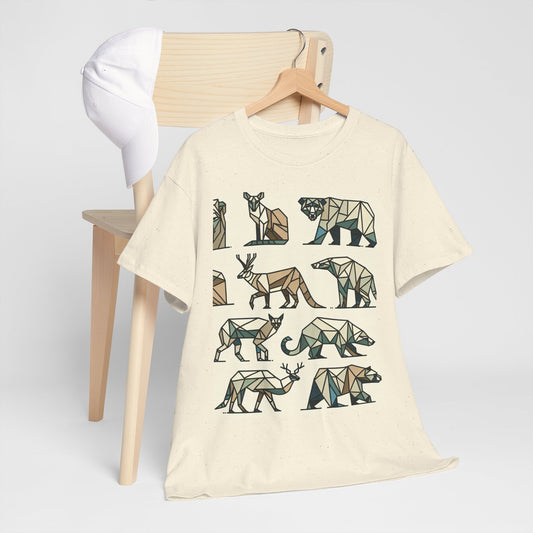 Geometric Animal Unisex Heavy Cotton Tee - Nature Lover's Design